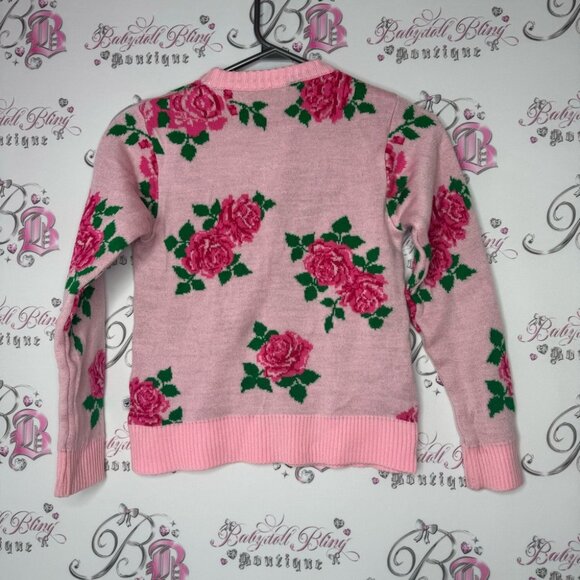 612 league sweater roses knit wool pink green luxe crew neck pull over flowers - Picture 2 of 11
